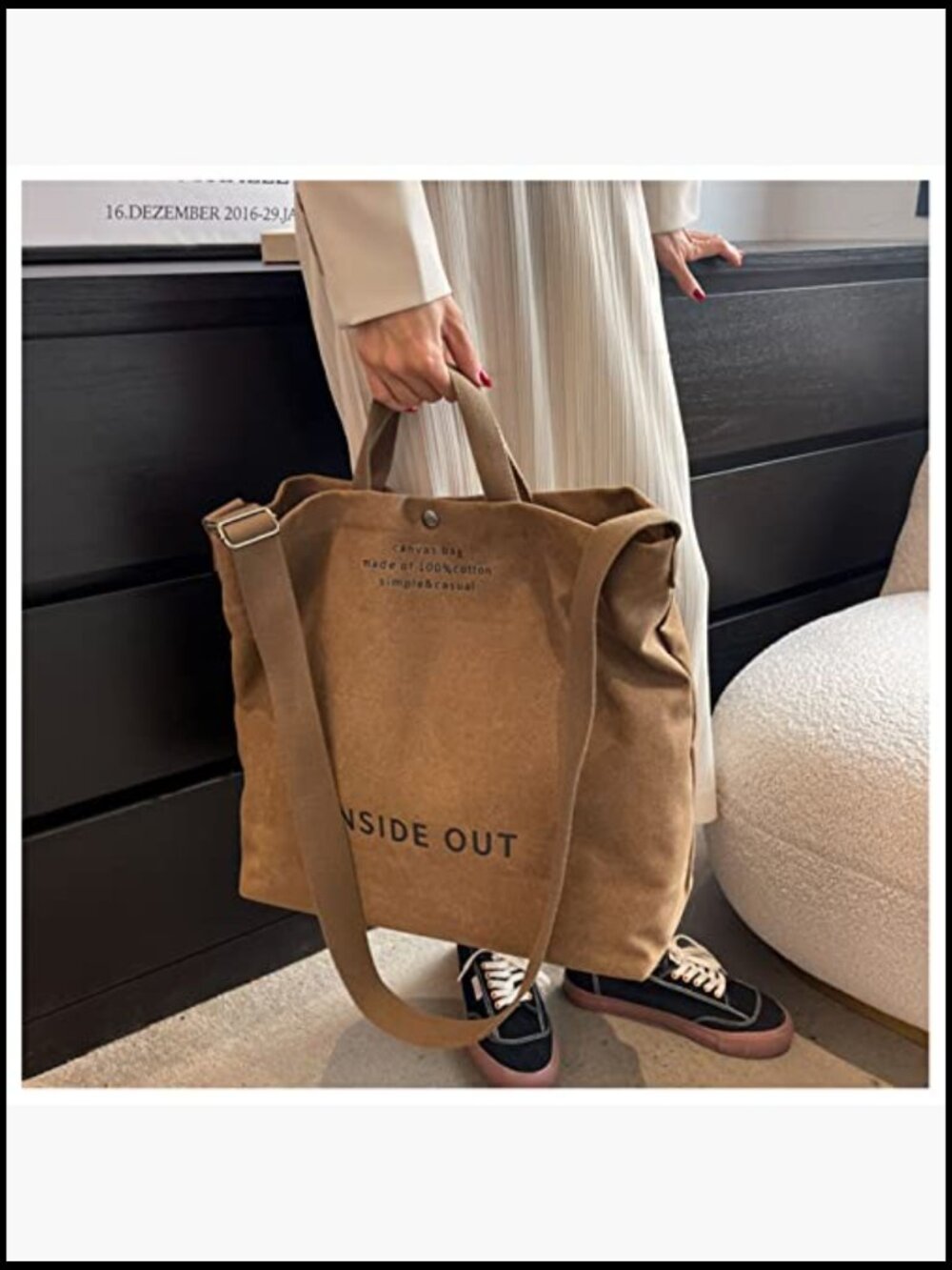 Canvas Tote Bag Crossbody Shoulder Satchel Work Shopping Versatile Handbag - Picture 5 of 7